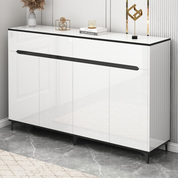 木本诗鞋柜轻奢门口鞋子收纳柜简易小户型家用多层收纳玄关柜大容量 家用推荐【四门双抽】暖白120cm