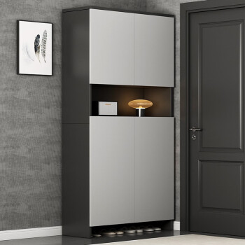 墨尚思 鞋柜家用门口玄关柜进门室内入户一体收纳储物柜 荐【四门一格】灰+浅灰80*34*200
