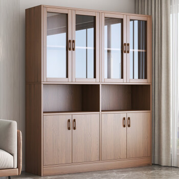 首升书架置物架落地办公室储物收纳柜子家用客厅靠墙简易防尘带门书柜 【八门两格】大杉胡桃色120cm